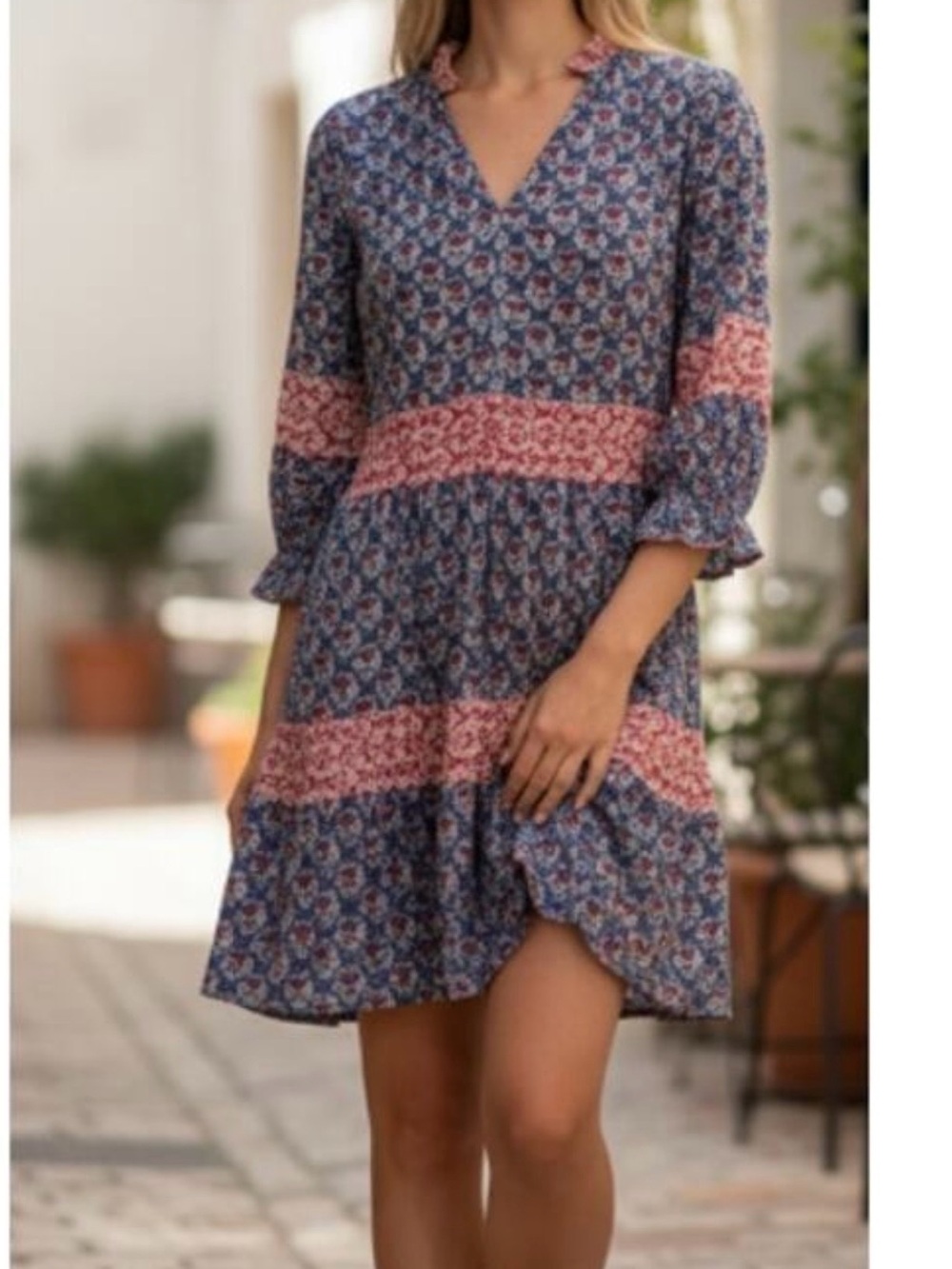 Charlee  Long sleeve BlockPrint Boho Dress